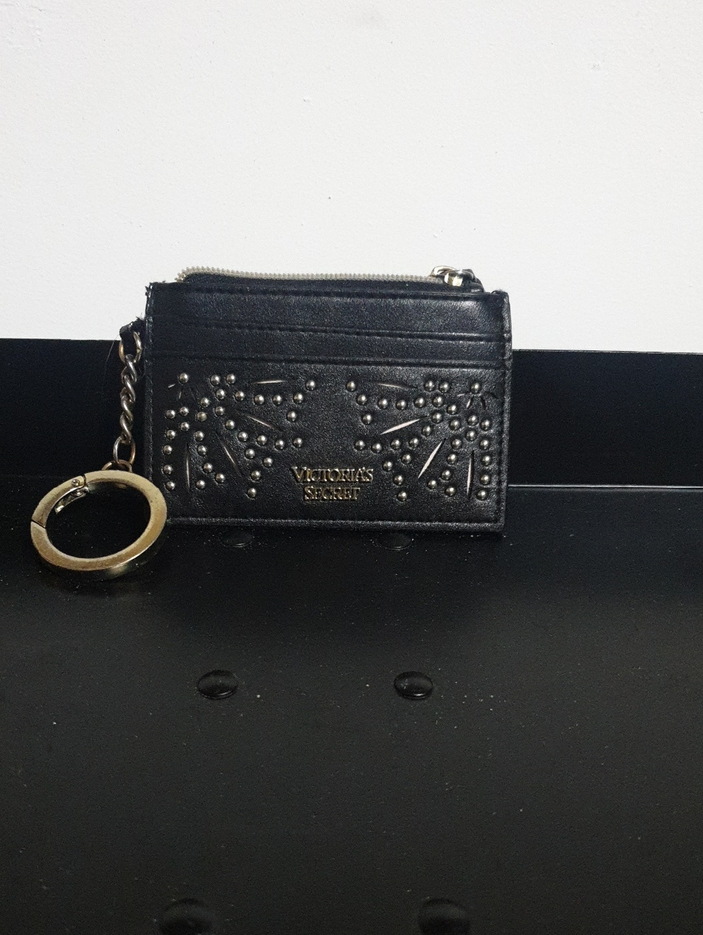 Victoria's Secret Black Studded Card Holder Key Ring